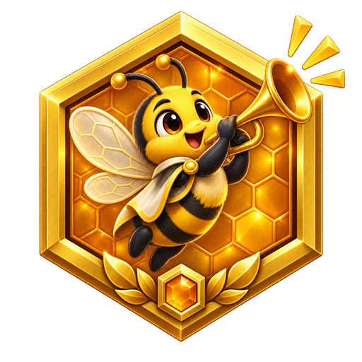 Hive Herald gold honeycomb badge